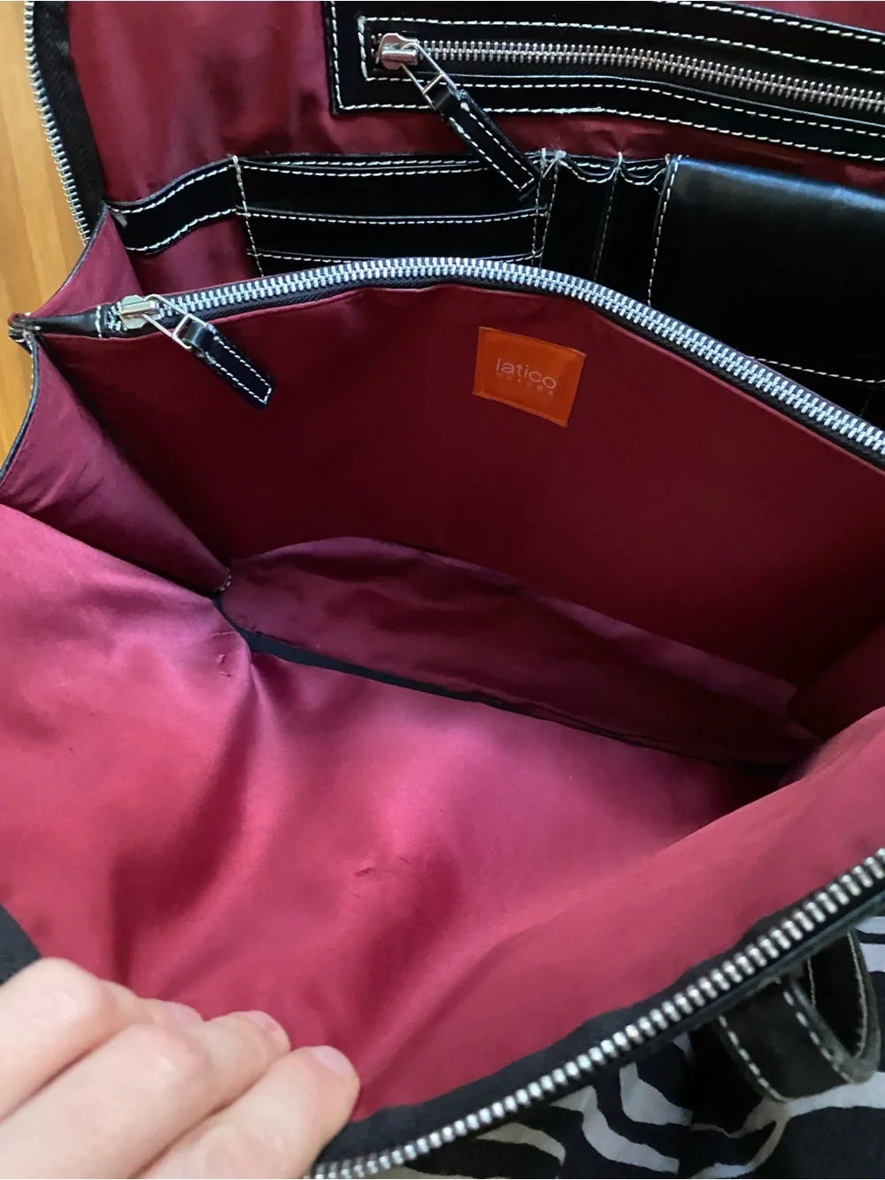 latico Black Leather Laptop Tote with Contrast Stitching